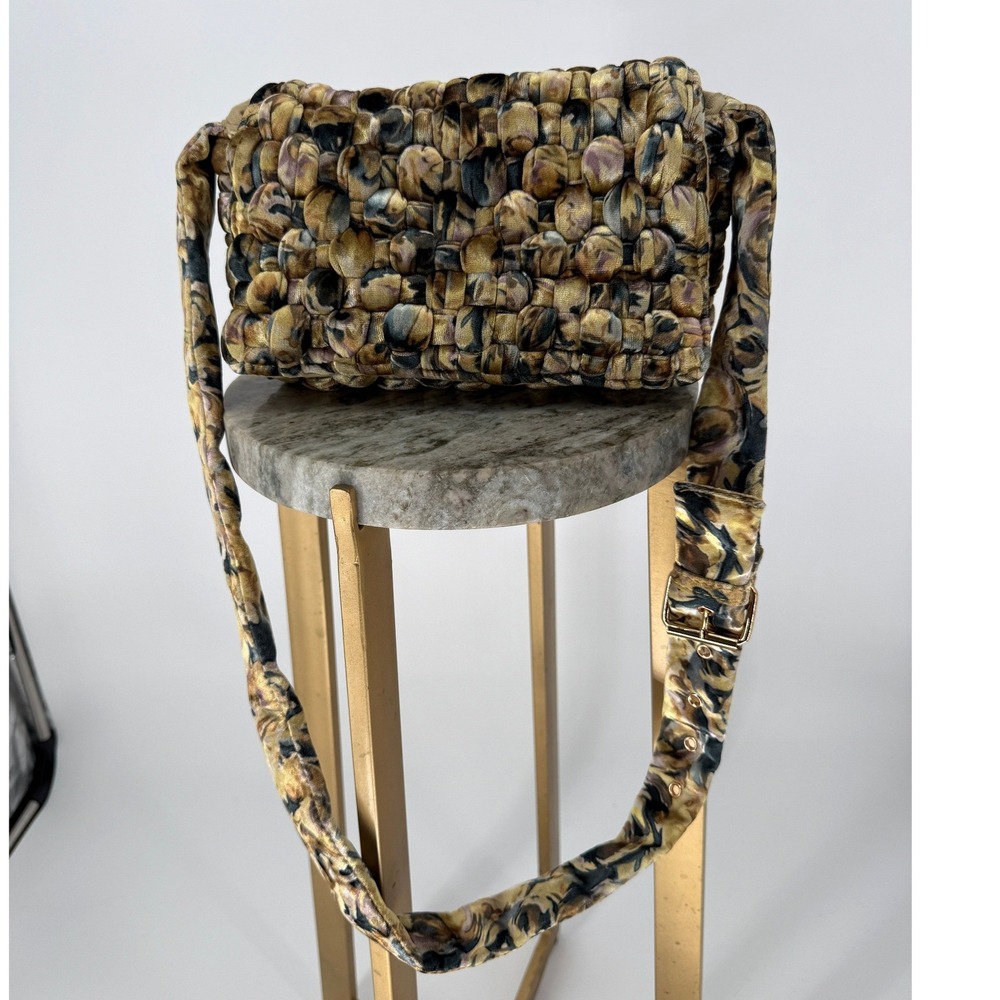 Anthropologie Daily Practice Crossbody Bag Woven Velvet Gold Abstract Floral EUC